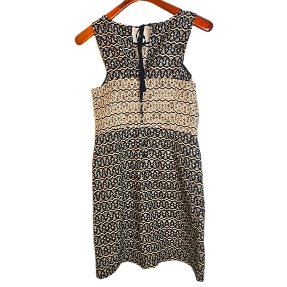 Loft Navy & Tan Sleeveless Preppy Cottagecore Geometric Pattern Shift Dress - Picture 4 of 8